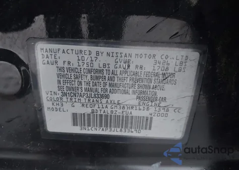 2018 Nissan Versa 1.6 Sv из США, поврежденный, VIN 3N1CN7AP3JL833690